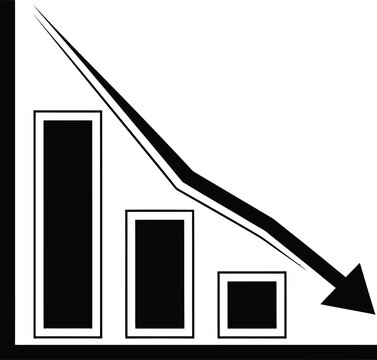 A declining trend graph showing a decrease in values over time with a downward arrow