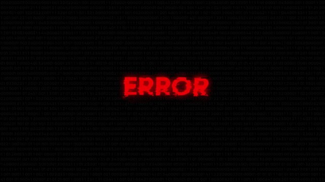 Error Message on Binary Code Background Red Alert Screen with Glitch Effect