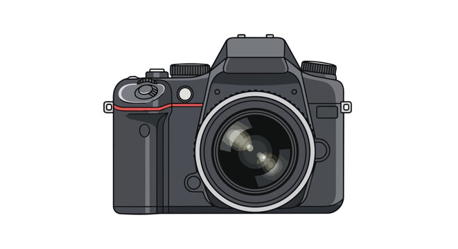 Modern Digital SLR Camera with Lens, Professional Photography Equipment, Isolated on White Background