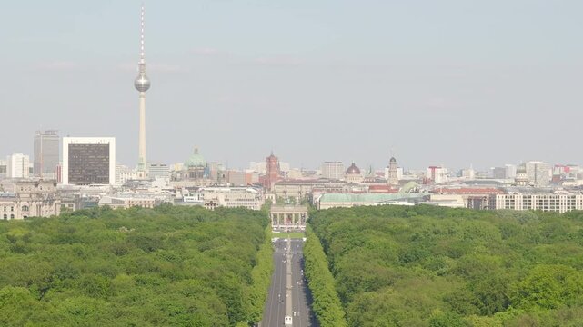 Stra&szlig;e des 17. Juni toward Brandenburg Gate with TV Tower, Berlin