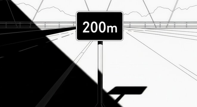 Road Sign Indicating Distance: A Monochrome Perspective of Travel and Direction