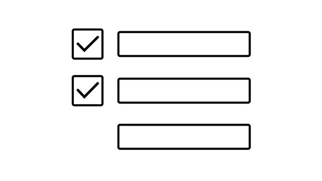 checklist with checkmarks in square boxes on white background. checklist interface with three completed items, indicated. Perfect for to-do lists, goals, workflow, and success presentations or apps.
