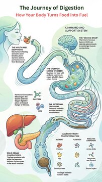 Digestive System Infographic Illustration Journey of Digestion Human Gastrointestinal Tract Diagram