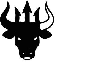 Black silhouette of a bull's head with a trident