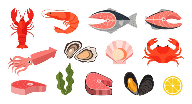 Seafood assortment lobster shrimp fish shellfish