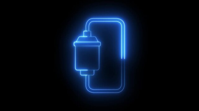 glowing neon water filter icon isolated on black background. System for filtration of water. Reverse osmosis system, representing clean water and purification technology. 4k video animation.