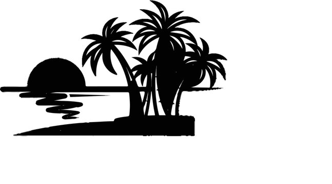 Silhouette of palm trees and a setting sun over water
