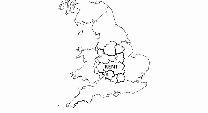 Outlined map of Great Britain with Kent highlighted