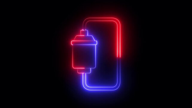 glowing neon water filter icon isolated on black background. System for filtration of water. Reverse osmosis system, representing clean water and purification technology. 4k video animation.