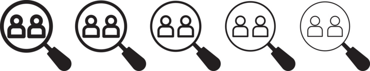 hiring icon set. Search job icon. vacancy sign. search people. Person avatar. Search profile icon. Human resources concept
