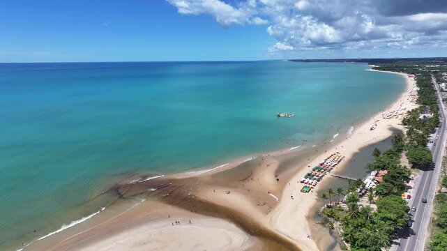 Porto Seguro Skyline At Porto Seguro In Bahia Brazil. Beach Landscape. Beautiful Coastline. Travel Destination. Porto Seguro Skyline In Porto Seguro In Brazil. Mangrove Sand Bank. Brazil Northeast.