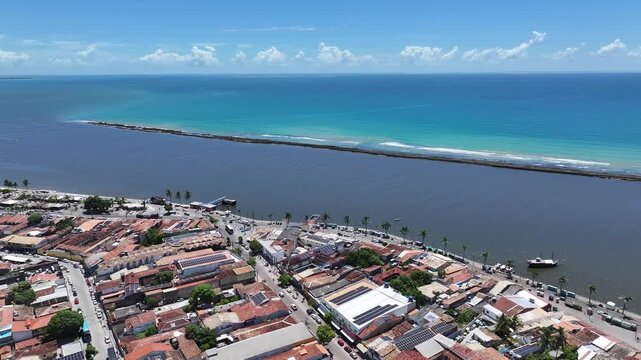 Porto Seguro Skyline At Porto Seguro In Bahia Brazil. Beach Landscape. Beautiful Coastline. Travel Destination. Porto Seguro Skyline In Porto Seguro In Brazil. Mangrove Sand Bank. Brazil Northeast.