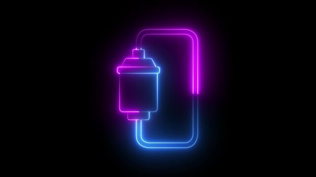 glowing neon water filter icon isolated on black background. System for filtration of water. Reverse osmosis system, representing clean water and purification technology. 4k video animation.