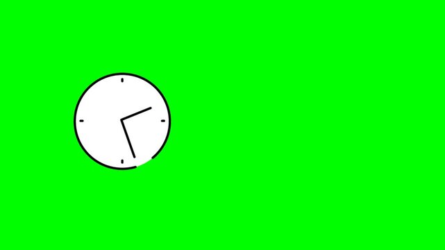 Animation of a clock face with moving hands, showing the passage of time. 2d flat animation. Design features a minimalistic dial with simple tick marks and smooth hand movement. Alpha channel