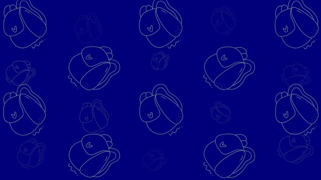 Holiday doodle pattern of outlined backpacks in a cheerful blue  great for travelthemed designs, vacation promos, or summer products. Perfect for website banners or social media posts.