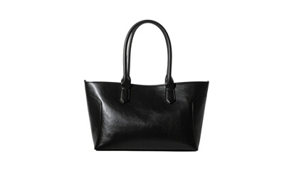A close-up shot of a black leather tote bag against a clean white background, suitable for promoting fashion and lifestyle products