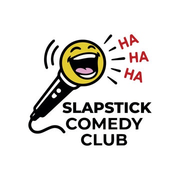 Slapstick Comedy Club Logo Laughing Microphone Cartoon