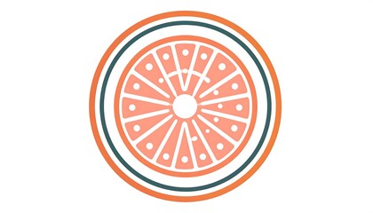 Obraz premium Simplified illustration of a citrus fruit slice, depicted within concentric circular borders, on a clean, bright white background