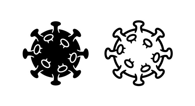 Black and white COVID-19 coronavirus icon for health crisis and medical awareness