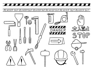 工具のイラストセットー線画