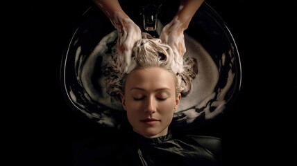 心地よいヘッドスパの瞬間。美容室やリラクゼーションのイメージ素材。