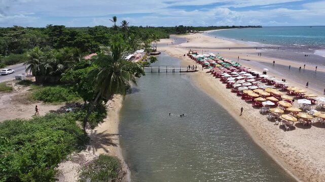 Porto Seguro Skyline At Porto Seguro In Bahia Brazil. Beach Landscape. Beautiful Coastline. Travel Destination. Porto Seguro Skyline In Porto Seguro In Brazil. Mangrove Sand Bank. Brazil Northeast.
