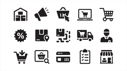 Fototapeta premium Supply chain and ecommerce service icon set for shipping storage and shopping systems