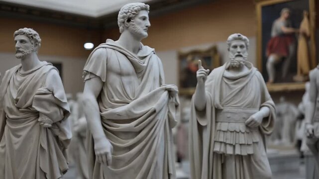 Exploring marble statues of ancient figures in a museum setting featuring various historical characters in a well-lit space