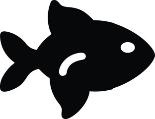 Stylized black silhouette of a goldfish swimming, a simple icon for aquatic life. © Saikat