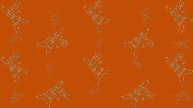 Holidaythemed parisian eiffel tower pattern on an orange background, suitable for festive designs and holiday decorations. Perfect for seasonal graphics.