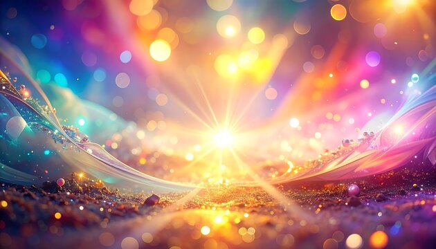 A vibrant ground-level perspective under a brilliant starburst sky, swathed in bokeh and swirling colours