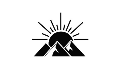 Fototapeta premium Vector illustration&nbsp;of black mountain landscape with sun rising behind peaks on a transparent background