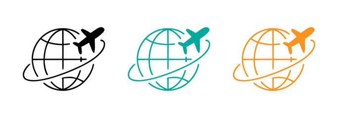 Global travel airplane and globe icon set © Designer Alam