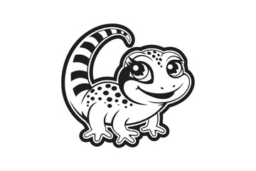 Obraz premium Charming cartoon gecko with black stripes poses cheerfully with big eyes and happy face