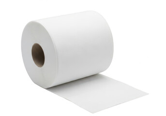 Fototapeta premium A roll of pristine white toilet tissue ready for use with a sheet hanging off the end.