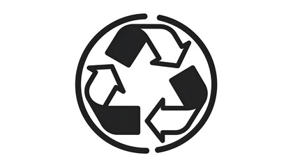 A black and white graphic depicting a recycling symbol. The emblem contains three arrows in a circular motion