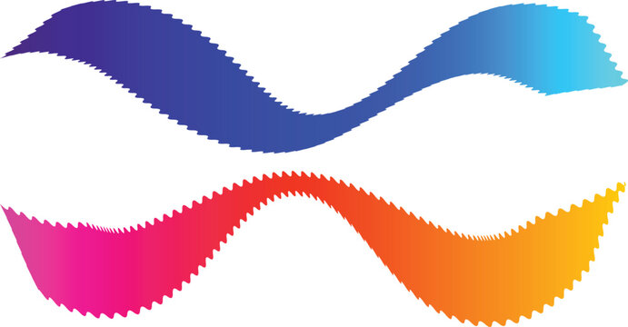 Abstract wavy gradient shapes, colorful jagged vector for design isolated on transparent background