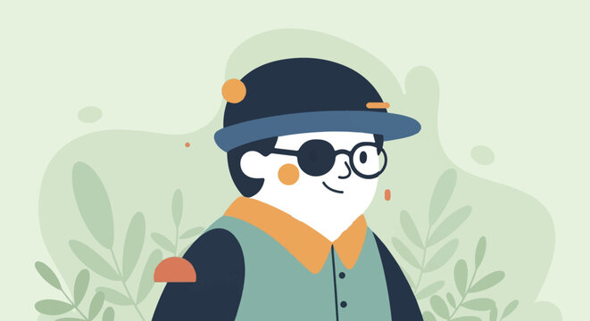 A stylized character in a hat and vest with an eyepatch