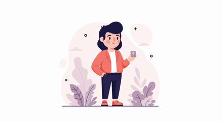 Obraz premium A stylized illustration of a person holding a card with the number nine