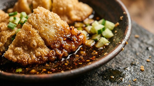 Fried Palembang Pempek Fish Cakes with Cuko Sauce