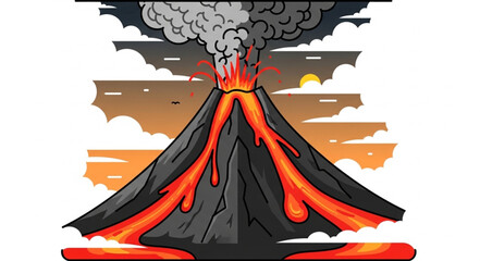 Erupting Volcano with Lava Flow and Smoke. © Di