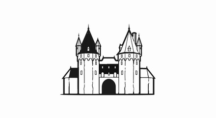 Obraz premium Stylized black and white sketch of a grand medieval castle gatehouse