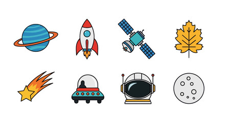 Space icons set rocket planets satellite © Riski