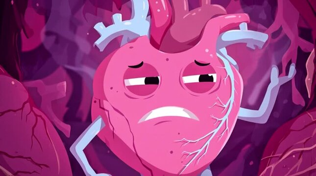 Sad Cartoon Heart Feeling Sick and Ill with Tired Eyes, Illustration of Poor Health and Unwellness