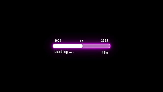 Purple loading bar transitioning from 2024 to 2025 with 43 percent progress