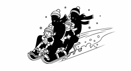 Obraz premium Joyful family sledding down a snowy hill, laughing merrily