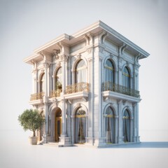 Fototapeta premium Ornate White Marble Building with Balconies and Golden Accents Under Bright Sky