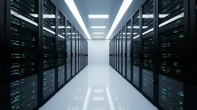 Data Center Server Room Corridor with Rows of Cabinets 1.