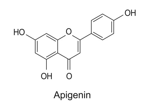 Apigenin chemical formula, molecule structure on white background