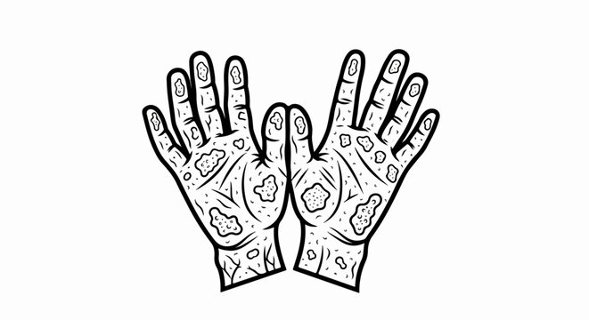 Line art of two hands with textured palms and fingers